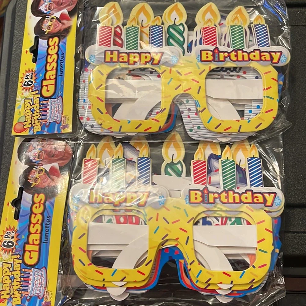 12~Colorful Funky Happy Birthday Cake Glasses w/candles party gag gift 6 1/2”